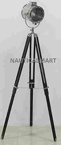 Designer Maritime Spot Searchlight Studio Floor Lamp With Wooden Tripod Stand