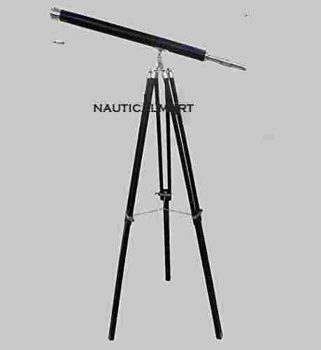 65"Nickel Finish Black Leather Telescope With Black Wooden Tripod
