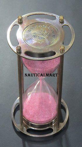 6"Beautiful Brass Sand Timer Hourglass With Pink Color Sand