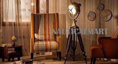 Antique Brass Finish Wooden Tripod Floor Lamp For Living Room