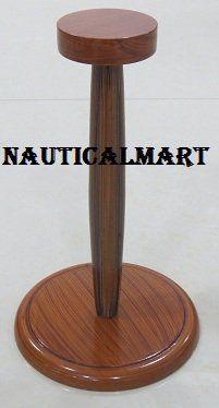 Nautical Solid Wooden Display Stand In Brown For Medieval Helmet