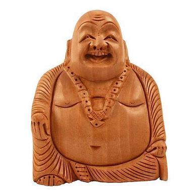 Wood Wooden Laughing Buddha