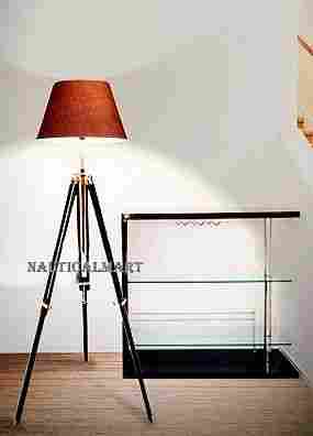 Nautical Black Wooden Tripod Floor Lamp Teak Wood Home Decor For Living Room