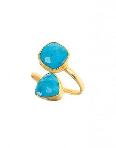 Turquoise Gold Plated Two Gemstone Ring Dangle Earrings
