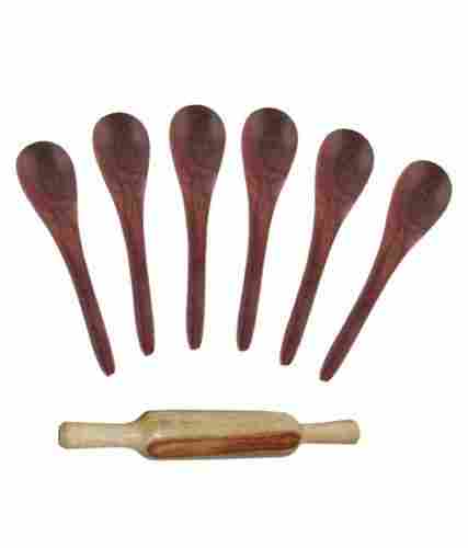 Desi Karigar Wooden 6 Soup spoons and a rolling pin