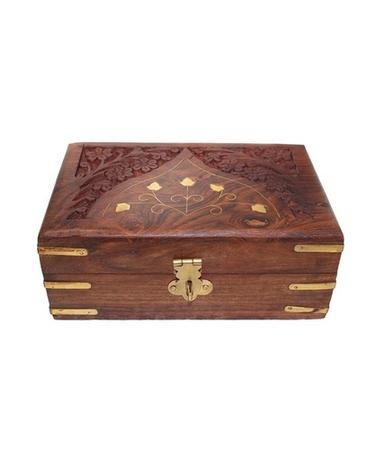 Handmade Desi Karigar Brown Wooden Box With Red Cloth Finishing