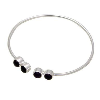 Round Black Onyx Sterling Silver Gemstone Adjustable Bracelet