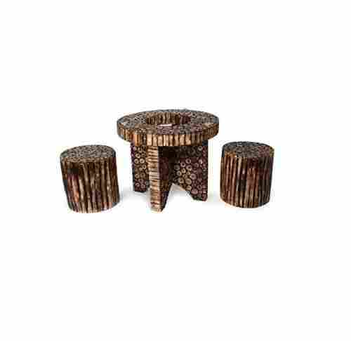 Desi Karigar Wooden Antique Round Shaped Coffee Table With 2 Stool Size(LxBxH-30X30X24) Inch
