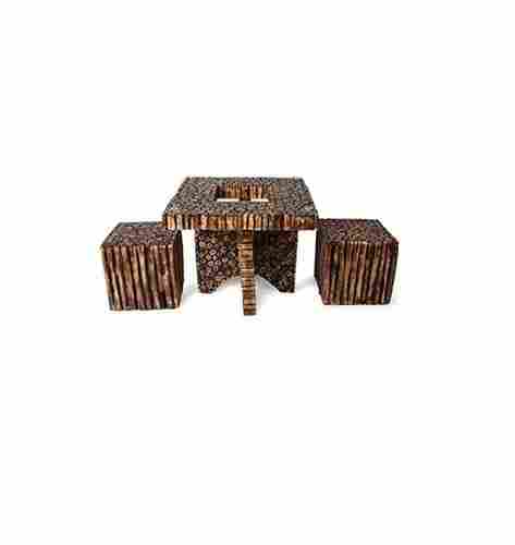 Desi Karigar Wooden Antique Square Shaped Coffee Table With 2 Stool Size(LxBxH-30X30X24) Inch