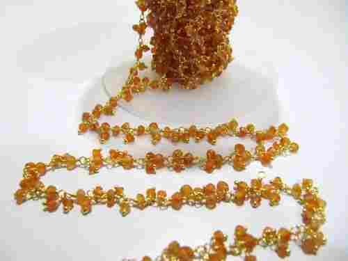 Natural Carnelian Rondelle Faceted 3mm Beaded Dangling cluster Chain sold per feet