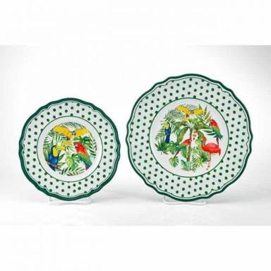 White & Green Mm-Ff30 Round Salad And Dinner Plate