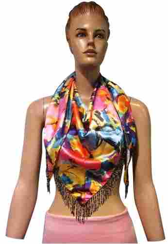 Satin Solid Triangle Scarves with beaded fringes