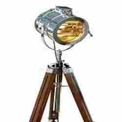 Studio Nautical Chrome Searchlight Floor Lamp - Tripod Wooden