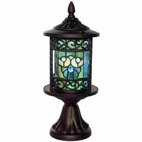 River of Goods 15088S Tiffany Style Stained Glass LED 17.75" H Outdoor Lantern, Swirling Shells
