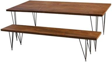 Handmade Industrial Wood Top And Hairpin Legs Dining Table And Bench Set