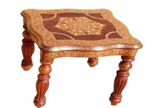 Brass inlaid Hand Carved Side Table