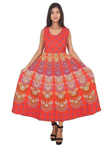 Yellow Rajasthani Printed Cotton Maxi Dress