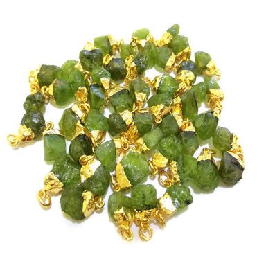 Peridot Gold Electroplated Cap Rough Gemstone Pendant Size: 10-14Mm