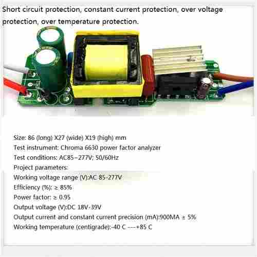 Built-in Led Driver Power Supply 6-12x3w Input Ac85-277v Output Dc18-39v/900maA 5%