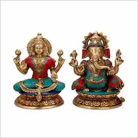 Brass Stone Work Laxmi And Ganesh Statue
