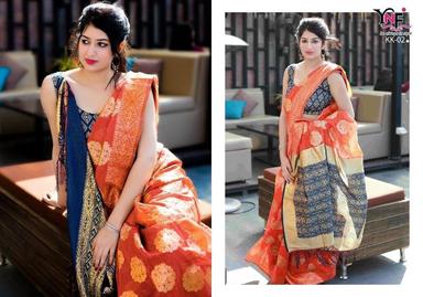 Orange And Blue South Indian Designer Silk Sarees