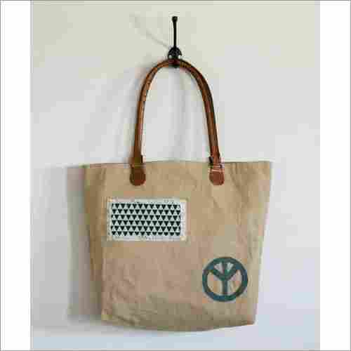 Vintage Tote Bag With Peace Patch