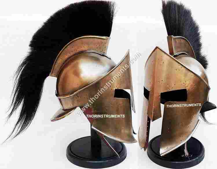 Medieval Armour King Leonidas Greek Spartan 300 Roman Helmet with Wooden Stand