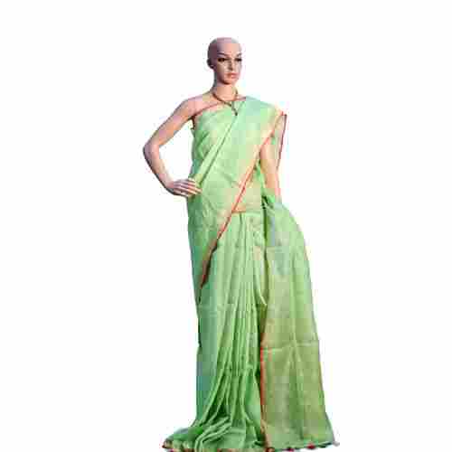 Pure Green Linen Organic Saree