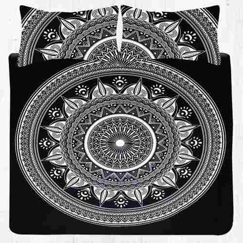 Black and White Hippie Mandala Bedding Set Queen Size Tapestry Bedsheet Set