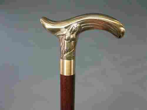 Wood cane nude walking stick brass sectional and secret compartment 93 cm lady