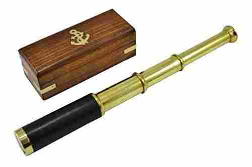 THORINSTRUMENTS (with device) Authentic Collectible Brass Telescope Black Leather With Anchor Box Free