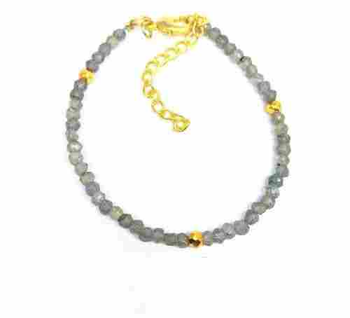 Labradorite and Gold Pyrite Faceted Rondelle Bead Bracelet