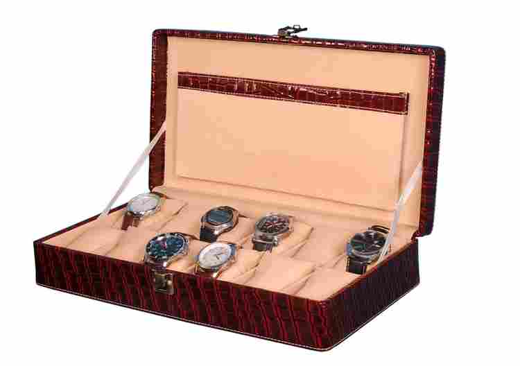 Hard Craft Watch Box Case PU Leather Maroon Croco for 12 Watch Slots