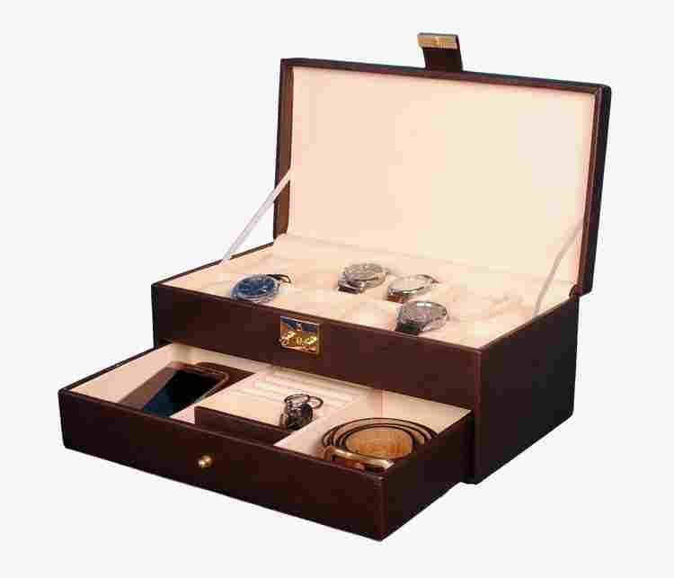 Hard Craft 12 Watch Box with Jewelry Display Drawer Lockable Watch Case Organizer