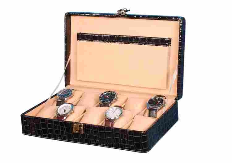 Hard Craft Watch Box Case PU Leather Black Croco for 10 Watch Slots
