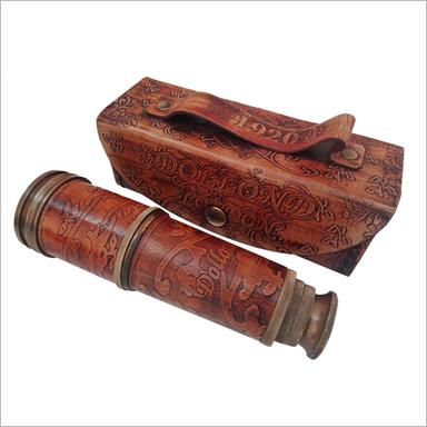 Wooden Brass Telescope With Leather Case Magnification: Adjustable