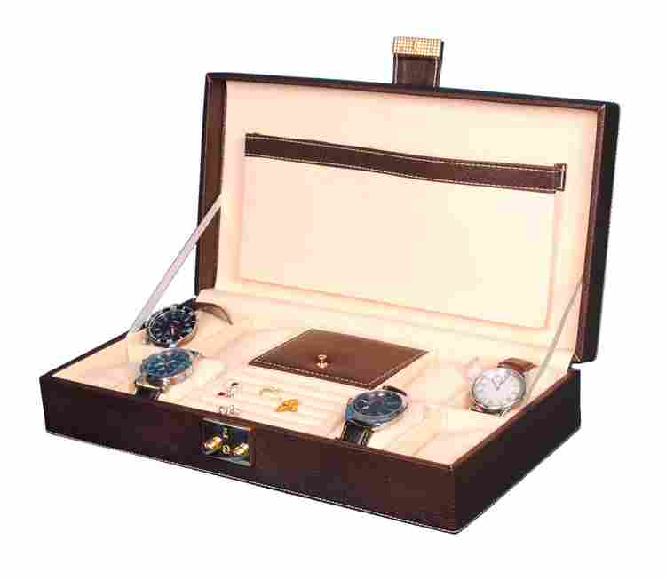 Hard Craft Watch Box Case PU Leather for 8 Watch Slots with Jewellery slots - Brown