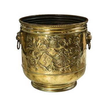 Gold Large Brass Planter With A Coat Of Arms