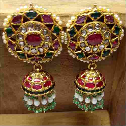 Kundan Ruby Stone Jhumka Earrings Set