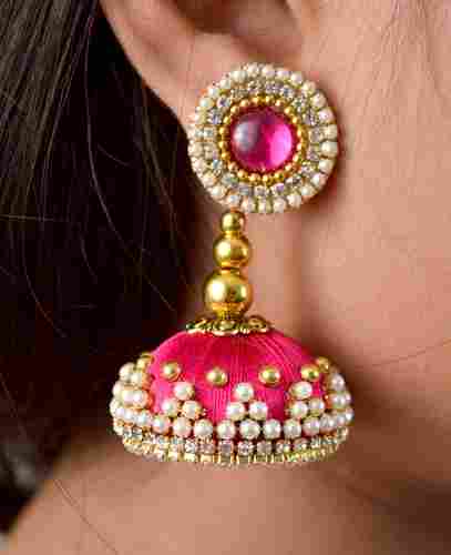 Latest Design Pink Beaded Silk Thread Earrings