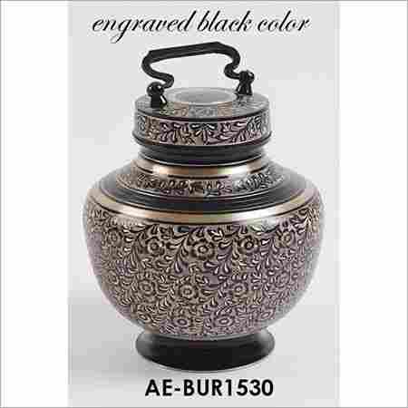 Solid Brass Black Engraved Adult Urn W Handle