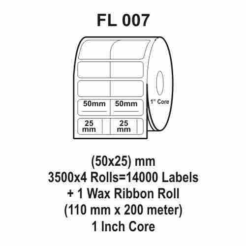 Flexi Labels FL-007 (50X25mm, 3500X 4 Rolls+ 1 Wax Ribbon Roll)