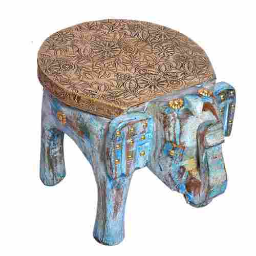 Handmade Decor Craft Indian Elephant Brass Fitted Antique Wooden Stool