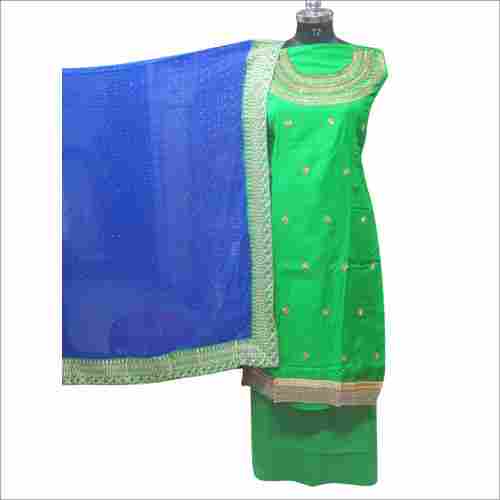 Ladies Satin Green Salwar Unstitched Suit
