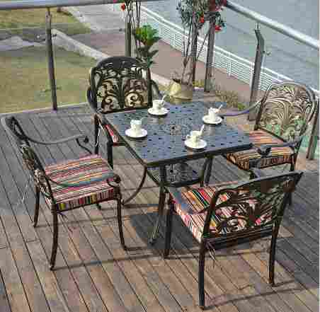 4+1 cast aluminum patio table and chair sets with cushions
