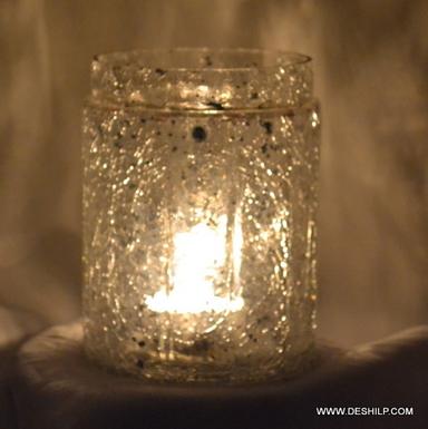 Polishing Clear Crackle Glass Candle Holder Round Shape