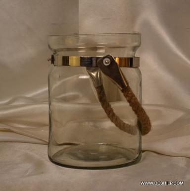 Clear Glass Jar With Rope Hanger
