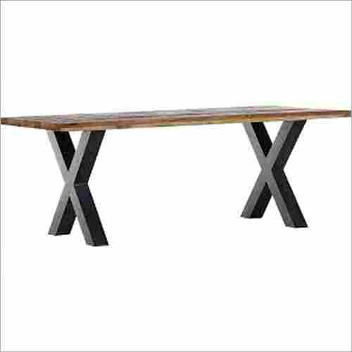 Wrought Iron Cross Leg Rectangular Wooden Table