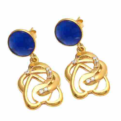 Blue Chalcedony & White Cz Gemstone Earrings