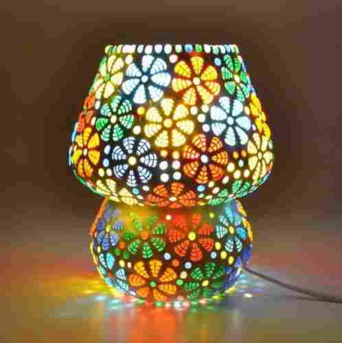 Decent Glass Mosaic lamp for Home Decor Bed Side Lamp Exclusive Make in India Mushroom Shaped Glass Leafs Design Table lamp with Multicolour Mosaic Handwork Table lamp